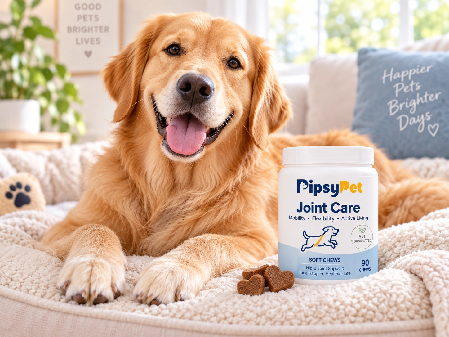 Dog taking daily wellness supplements